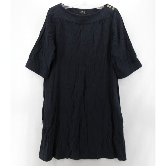 APC Dress Medium Rue Madame Paris Linen Blend Shift Boat Neck 38 * - Picture 1 of 12